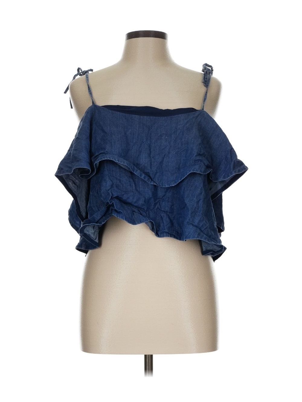 Rachel Zoe Denim Blue Ruffle Tie-Shoulder Crop Camisole